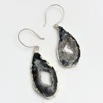 Silvered Dark Occo Geode Slice Earrings