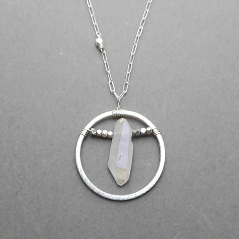 Gold Sun/Silver Moon Necklace with Faceted Beads :: Angel Aura Quartz Point