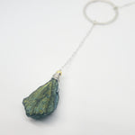 Sterling Silver Moon Drop Necklace with Peacock Aura Grotado Quartz Pendant